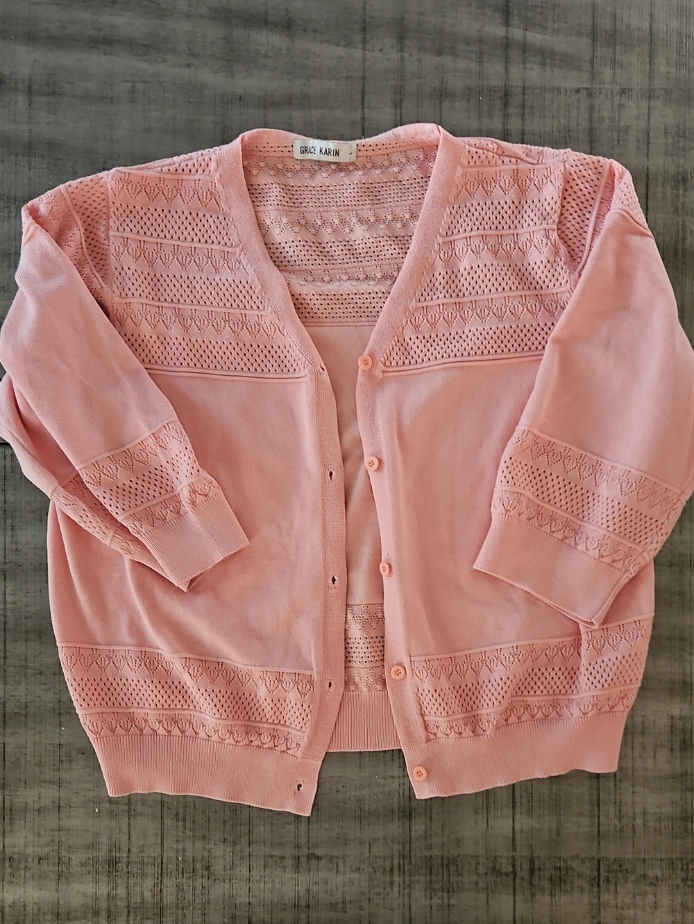 Grace Karin Light Pink Pointelle Cardigan Sweater